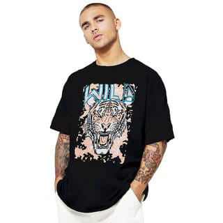 Leotude Men Black Printed Cotton Blend T-Shirt