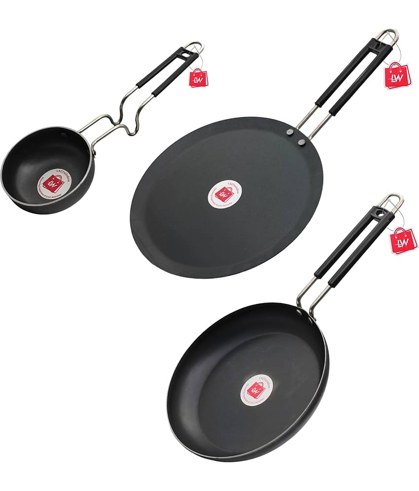 LAZYWINDOW Black Iron No Coating Cookware Sets ( Set of 3 )