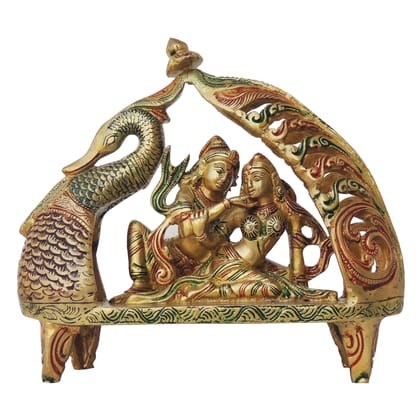 Brass Radha Krishna On Peacock Singhasan - Royal God Idol, Height : 9 Inch (BSMAS1381 C)