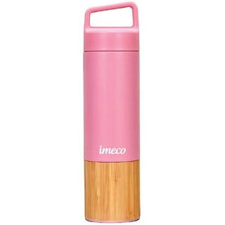 IMECO ECO-EDGE Bamboo Thermos Water Bottle 600 ml Pink, 24 Hour Hot And Cold, Leakproof And Insulated