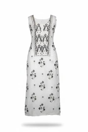 Chikankari Mul Chanderi Dress Material White Black Floral Chikankari Mul Chanderi Dress Material White Black Floral