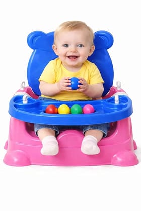 6-in-1 Multipurpose Baby Booster Seat Cum Hanging Swing Seat | Toddler Plastic Chair with Backrest & Safety Support | Feeding Seat with Long Ropes & Hooks for Boys & Girls (13 Years) (Pink Blue)