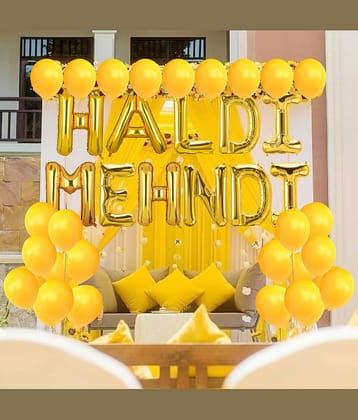 Zyozi Haldi and Mehndi Decoration Set Foil Balloon with Metallic Balloons Decorations Engagement Marriage Wedding & Haldi Ceremony Decoration Items Inflatable Party & Event Décor (Set of 52)