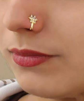 Beautiful Gold Plated Nose Pin U Shape Gol 7 Nug Wedding Nose Ring Fashion Gift Jewellry Pack of 1