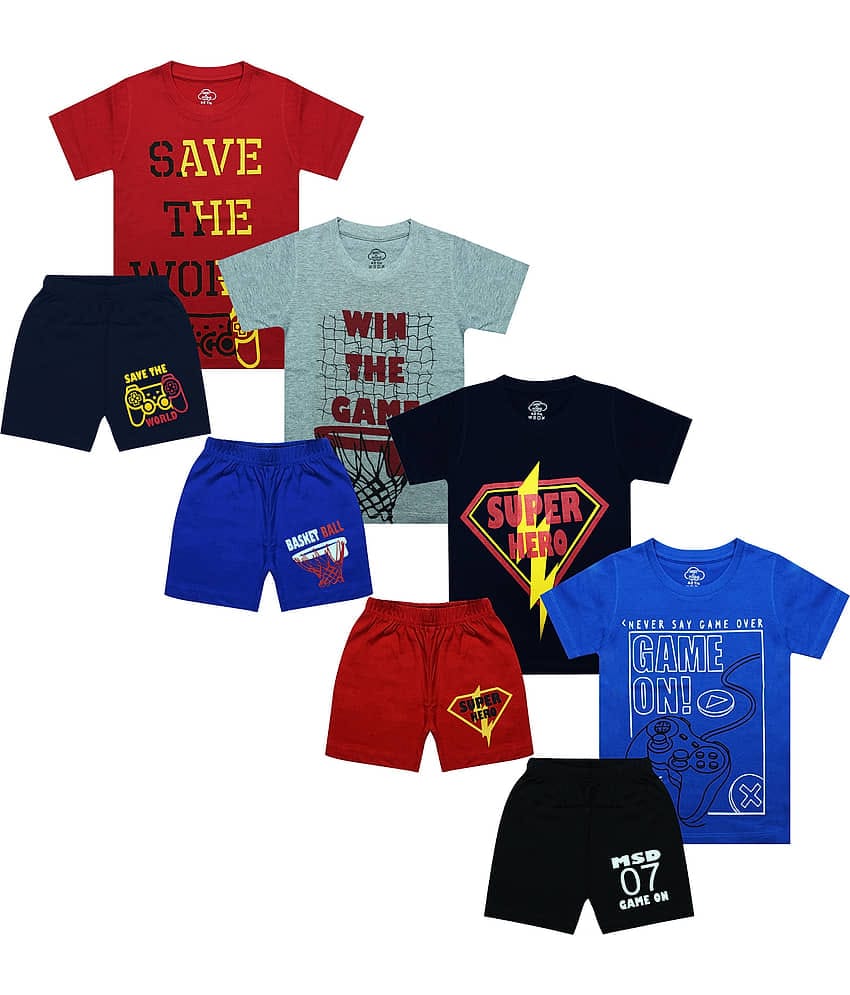 MIST N FOGG Pack of 4 Boys Cotton Blend T-Shirt & Shorts Set ( Multicolor )