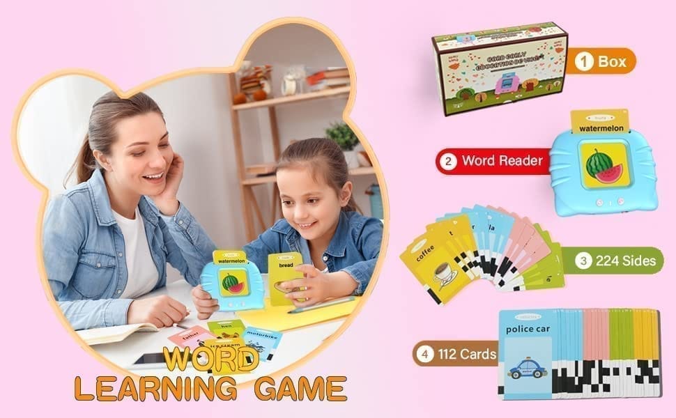 Toys Rechargeable Educational Learning Talking Flash Cards for 2 Year Old Kids Boys Girls Baby Montessori Toys