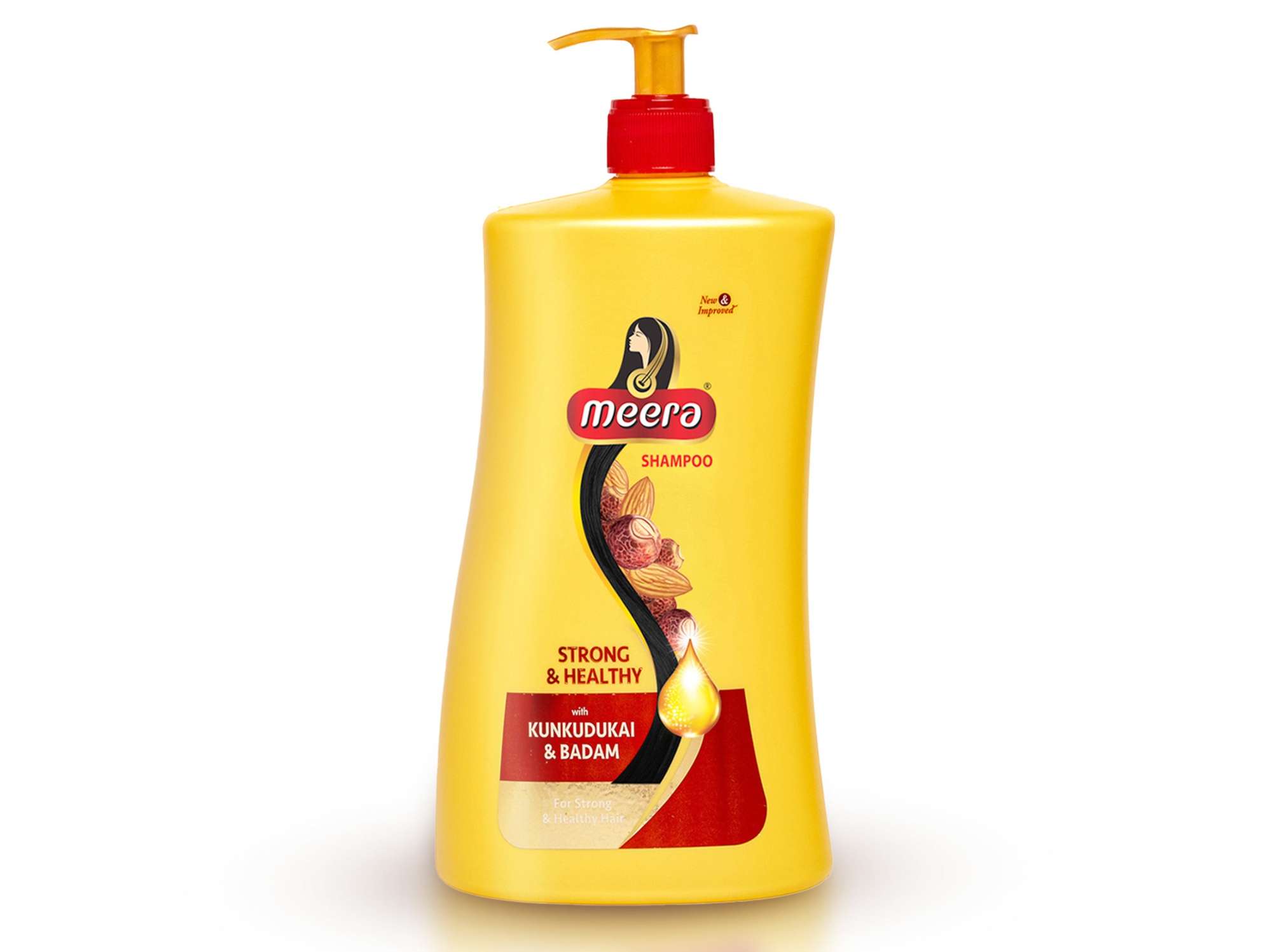 Meera Strong and Healthy Shampoo, With Goodness of Kunkudukai & Badam, Gives Soft & Smooth Hair, For Men and Women, Paraben Free, 1 Litre