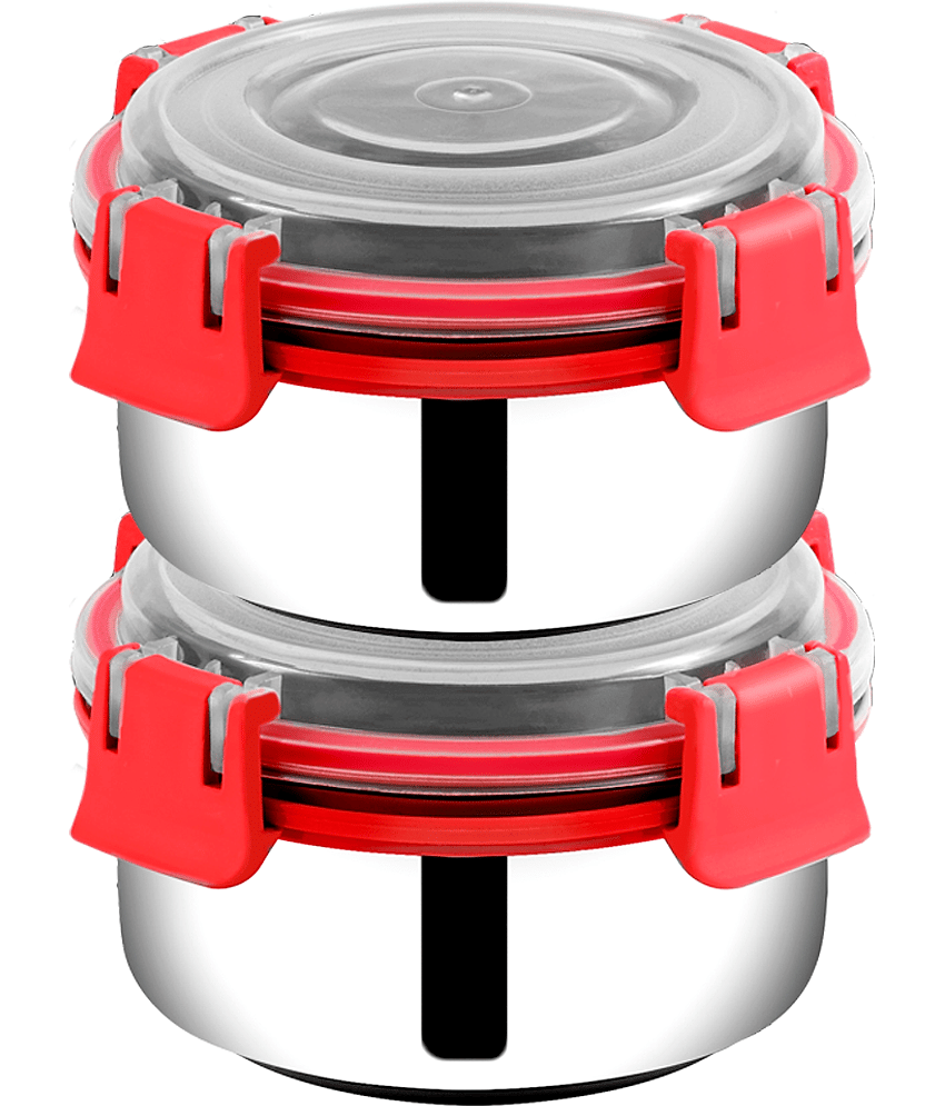BOWLMAN Steel Red Food Container ( Set of 2 )