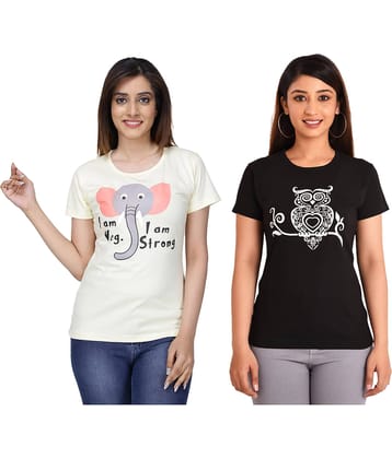 Neo Garments Women Cotton Printed Regular Fit Round Neck T-Shirt ( Multi Color )
