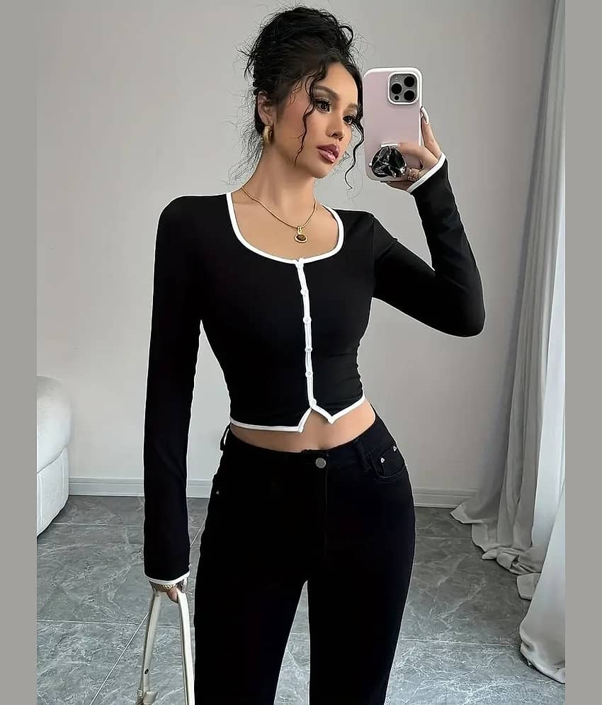 Traquila Women's Lycra Crop Top ( Black )