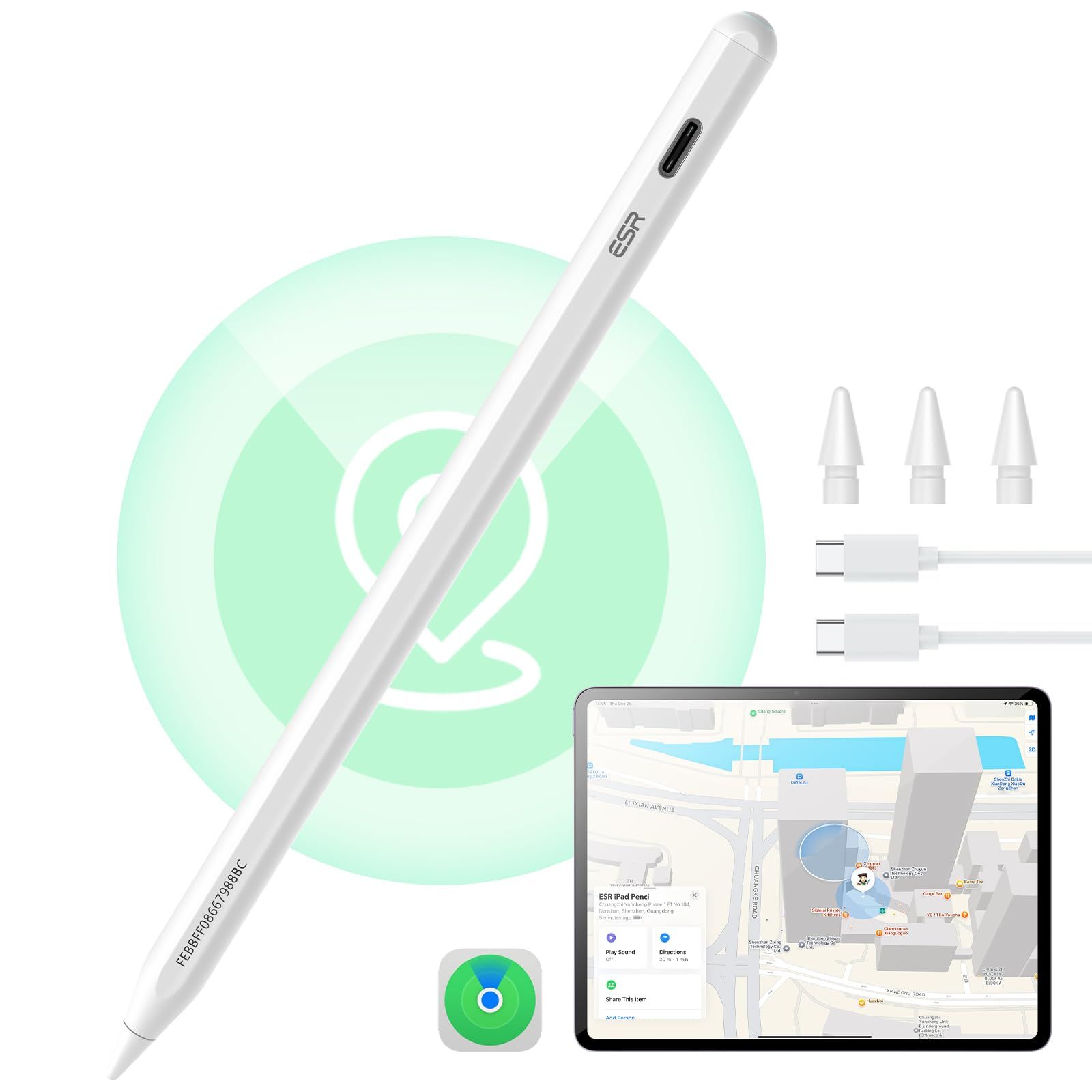 ESR Geo iPad Pencil Findmy for Apple Pencil Compatible with iPad 2018-2025,iPad Pencil Pro with Easy Shortcuts for iPad 11/10/9/8 & Air 13/11 & Pro 12.9/13/11 & Mini 7/6/5,White(No Wireless Charging) ESR Geo iPad Pencil Findmy for Apple Pencil Compatible