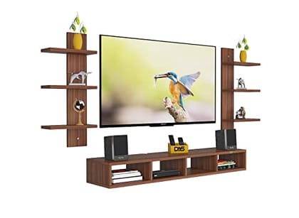 DAS Harries TV Entertainment Unit Stand Set TOP Box Stand with Shelves and Display Rack Classic Walnut Medium- Ideal for UP to 43 INCH Screen