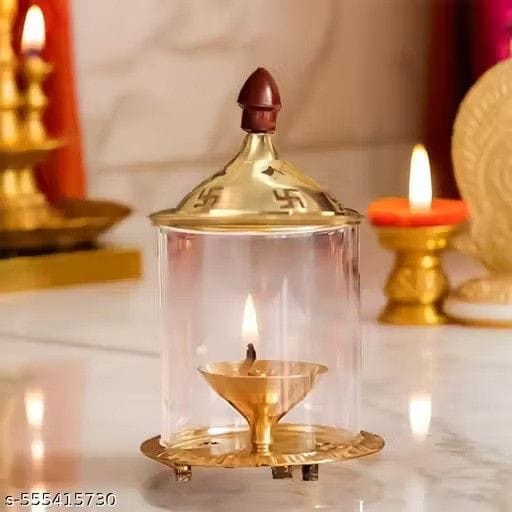 Brass  Akhand Deep Diya with Cover for Puja | Deepam Jyot Diya - Pooja Needs | Buy online on ZillyBuy