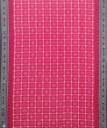 Red and black sambalpuri handloom cotton saree