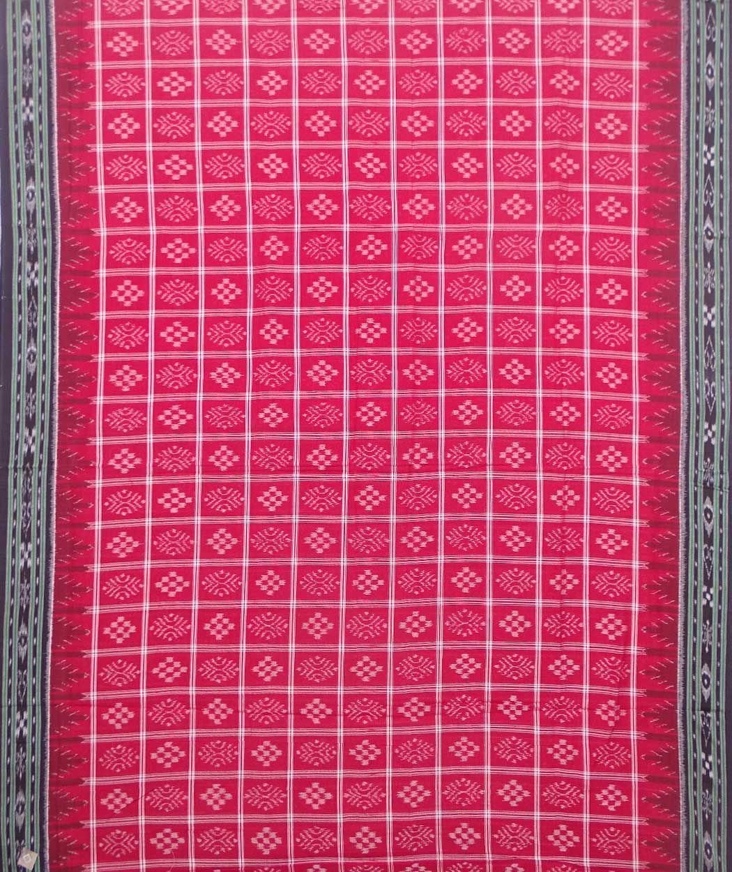 Red and black sambalpuri handloom cotton saree