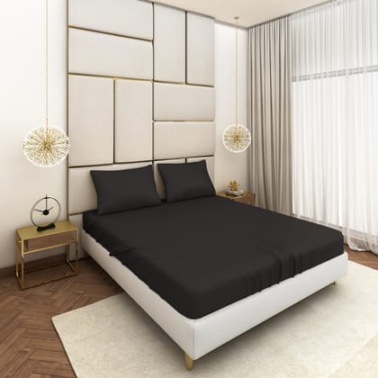Satin Bedsheet Set-Black / 90nch x 108inch + 2Pillow Cover - Queen