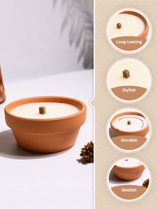 Terracotta Pot Soy Candle with Wooden Wick for Home Decor & Relaxation