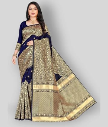 NENCY FASHIONS Silk Blend Printed Saree With Unstitched Blouse Piece ( Multicolor )