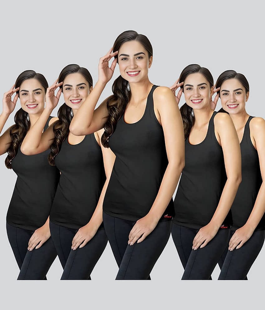 Renox Pack of 5 Cotton Lycra Camisoles ( Black )