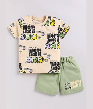 CUTOPIES Pack of 1 Boys Cotton T-Shirt & Shorts Set ( Beige )