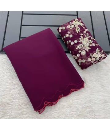 Gullak Georgette Solid Saree With Unstitched Blouse Piece ( Purple )