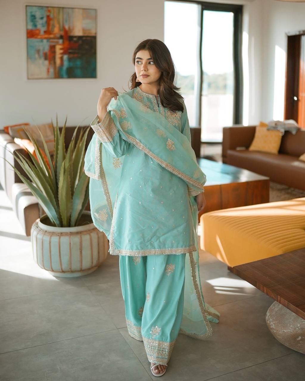 Top & Farsi Palazzo With Dupatta set-M