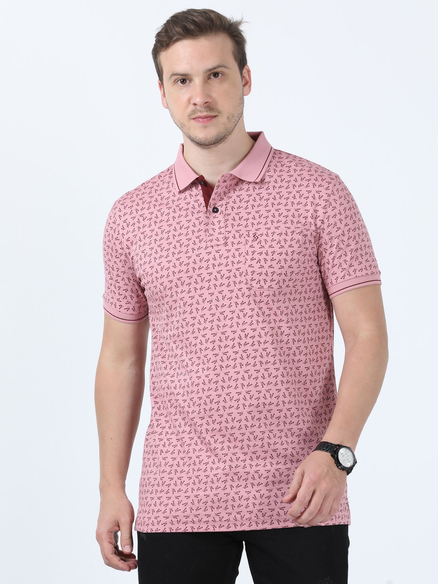 Classic Polo Men's Printed Dark Pink Cotton Half Sleeve T-Shirt | BELLO - 263 A SF P