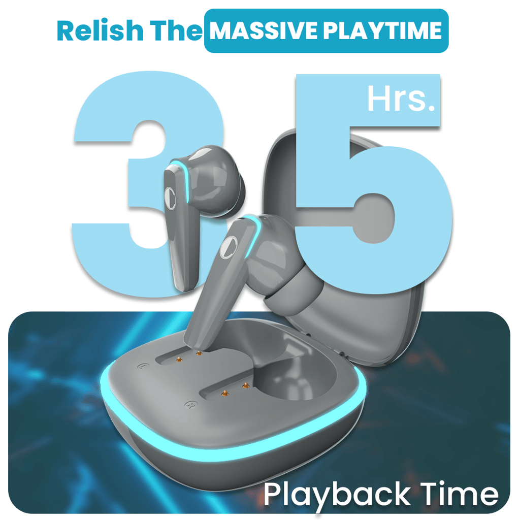 Cellecor BroPods C103 PLAY Quad Mic TWS |35H Playtime, ENC, 5.3v, 50ms Low Latency Gaming Bluetooth-Grey