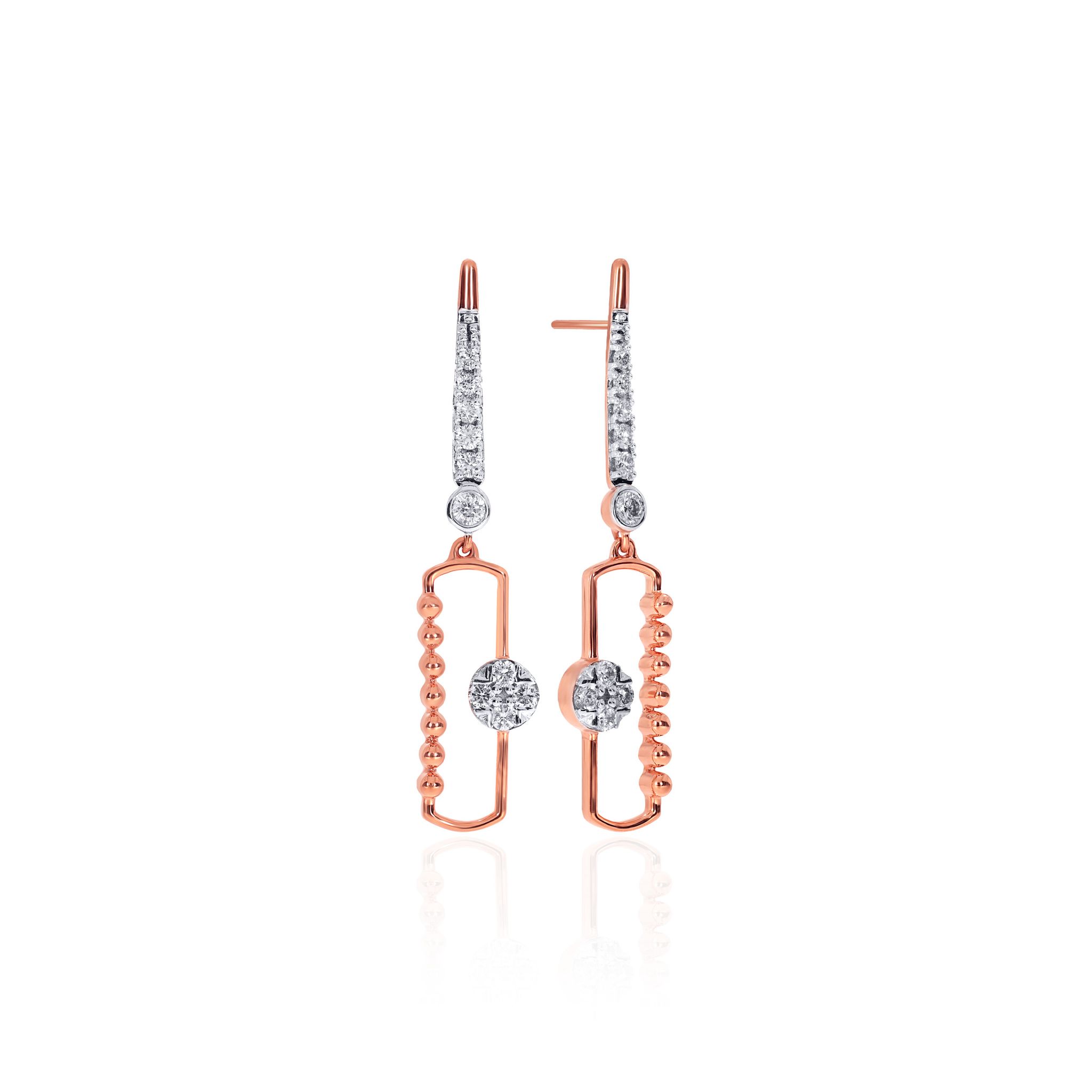 Senco Gold 14K Rose Gold Diamond Drop Earrings (2.7 gram / 0.24 Ct / HI-SI / 14K Rose Gold)