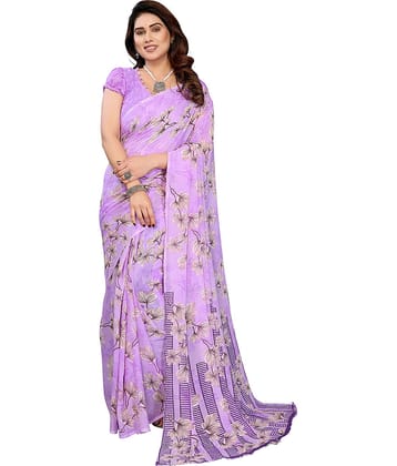 Kashvi Sarees Georgette Printed Chanderi saree With Unstitched Blouse Piece ( Purple )
