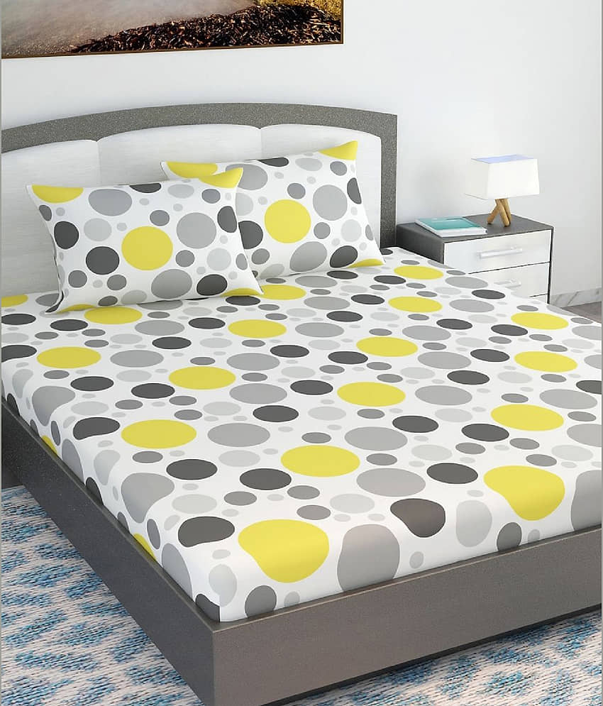 DIVINE CASA Cotton King Bedsheet ( Yellow )
