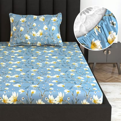 Blossom Haven Lavender Deep Pocket Fitted Bedsheet For Single Bed-Single / Blossom Haven Lavender / FL-2008-FSB