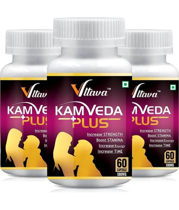 Vltava Kamveda Plus Ayurvedic Capsule for Men's Strength, Stamina and Power 180 gm Unfalvoured Minerals Capsule Pack of 3