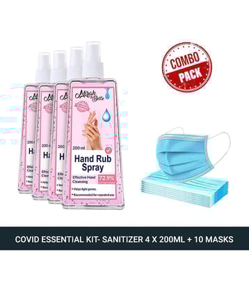 Mirah Belle Hand Rub Sanitizer 200ML (Pack of 4) & 10 Face Masks Sanitizers 800 mL Pack of 4