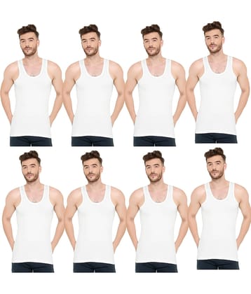 INNERO Pack of 8 Cotton Basic Vest For Men ( White )