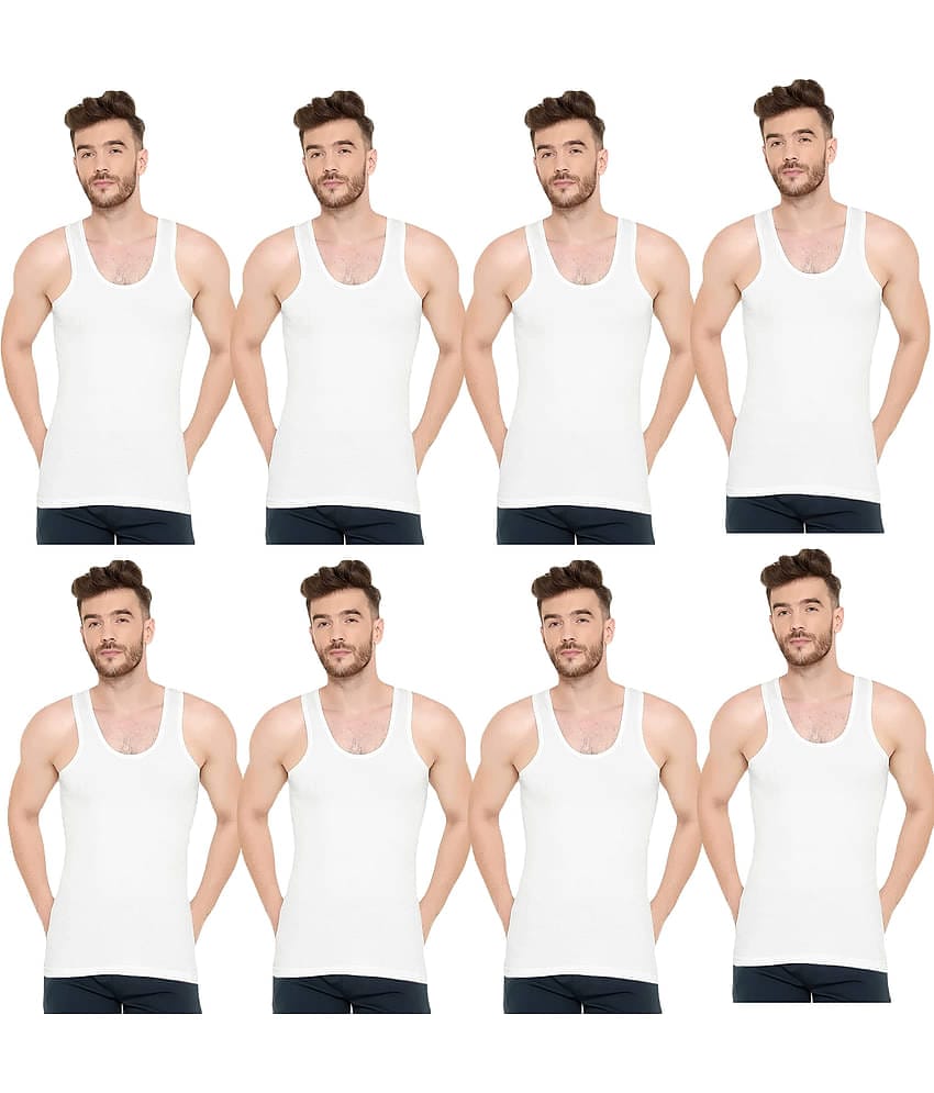 INNERO Pack of 8 Cotton Basic Vest For Men ( White )