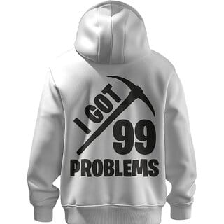 BULL CLOTHING Modern White Hoodie for Men I Got 99 Problems with Pickaxe Print Trendy and Comfortable 