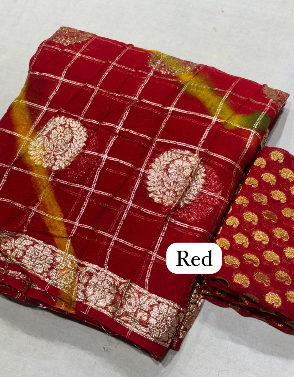Pure  jorhat fabric with beautiful Jaipuri  bandej  malti shades lahriya  all over and hand Malti daing  zari havvy raning bp suppr saree
