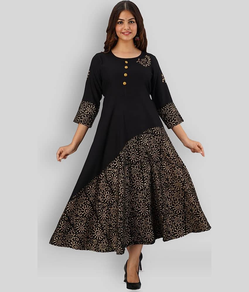 FABRR - Black Rayon Women's Flared Kurti ( Pack of 1 )