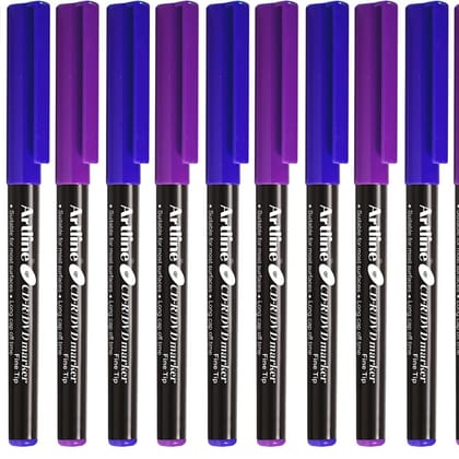 Artline CDR/DVD Marker Blue Pack of 10 X 3 Packs, Purple Pack of 10 X 2 Packs (50 DVD's Markers) | On Multiple Surface: Metal, Plastic/OHP, Glass/Porcelain & Carton