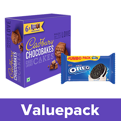Cadbury Oreo Oreo-Vanilla, Jumbo Pack,500 g + Chocobakes Choc Layered Cakes-Family Pack,126g, Combo 2 Items