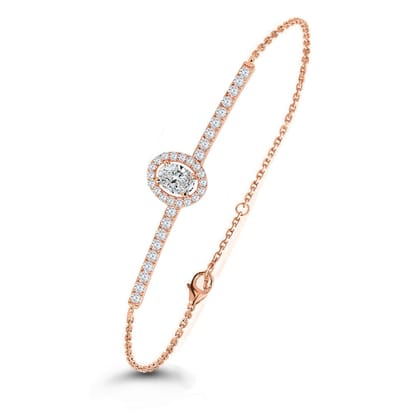 Brass 18k Rose Gold Oval Crystal Bar Bracelet For Women-Pink