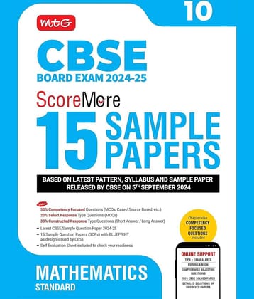 MTG CBSE Class 10 ScoreMore 15 Sample Papers Mathematics Standard Book For 2025 Board Exam | Detailed Solutions of Each Chapter | Based on Latest CBSE