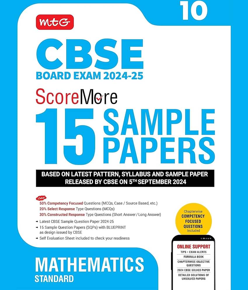MTG CBSE Class 10 ScoreMore 15 Sample Papers Mathematics Standard Book For 2025 Board Exam | Detailed Solutions of Each Chapter | Based on Latest CBSE