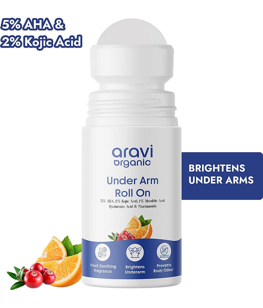 Aravi Organic Under Arm Roll On , 5% AHA 2% Kojic Acid & 1% Mandelic Acid Control Body Odour , 50ml