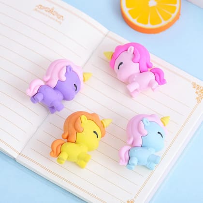 Cute Unicorn Erasers Set, Pink Purple Yellow Blue Orange, Decorative School Supplies for Kids Pack of