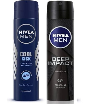 Nivea Cool Kick&Deep Impact Deodorant ,150 ml Deodorant Spray for Men,Women,Unisex 300 ml ( Pack of 2 )