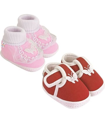 Neska Moda - Pink Booties For Baby Boy & Baby Girl 9-12 Months ( Pack of 2 )