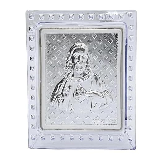 999 Pure Silver Jesus Idol | Jesus Photo Figure Suitable to Store in Pooja Room | Frame for Gift | (8.50X7.50 CM)