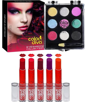 Color Diva Face Makeup Pallate Eyeshadow & Lipstick, GC541 Makeup Kit no.s Pack of 6
